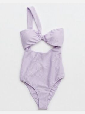 Aerie Jacquard One Shoulder Bandeau One Piece Swimsuit LARGE